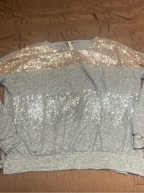 Gray Sweatshirt with Rose Gold and Silver Sequin Panels